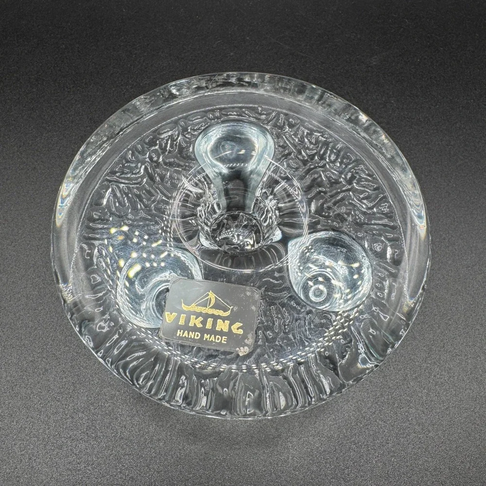 Viking Glass Vtg Handmade Clear Textured 3 Footed Tripod Taper Candle Holder MCM